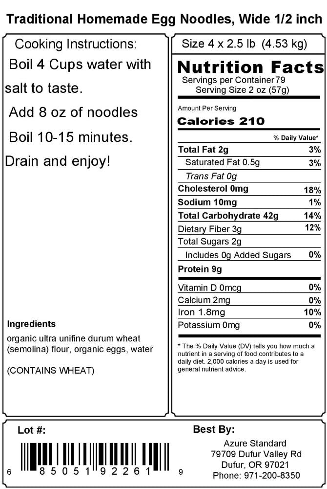 Traditional Homemade Egg Noodles, Wide 1/2 Inch