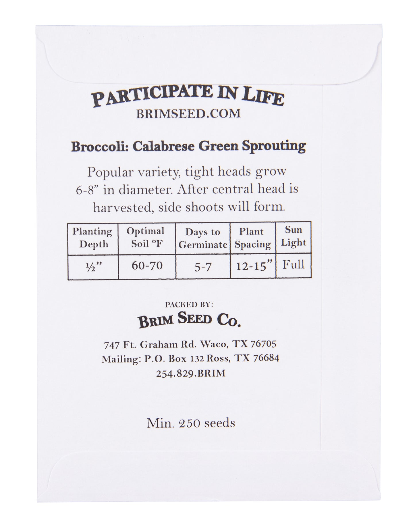 Broccoli, Green Sprouting Calabrese Heirloom Seed