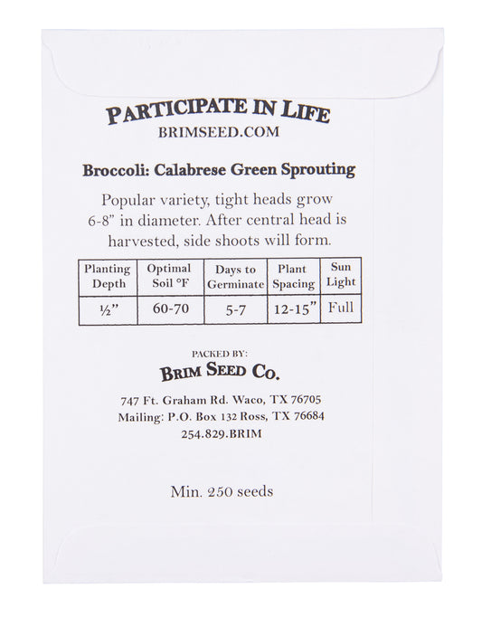 Broccoli, Green Sprouting Calabrese Heirloom Seed