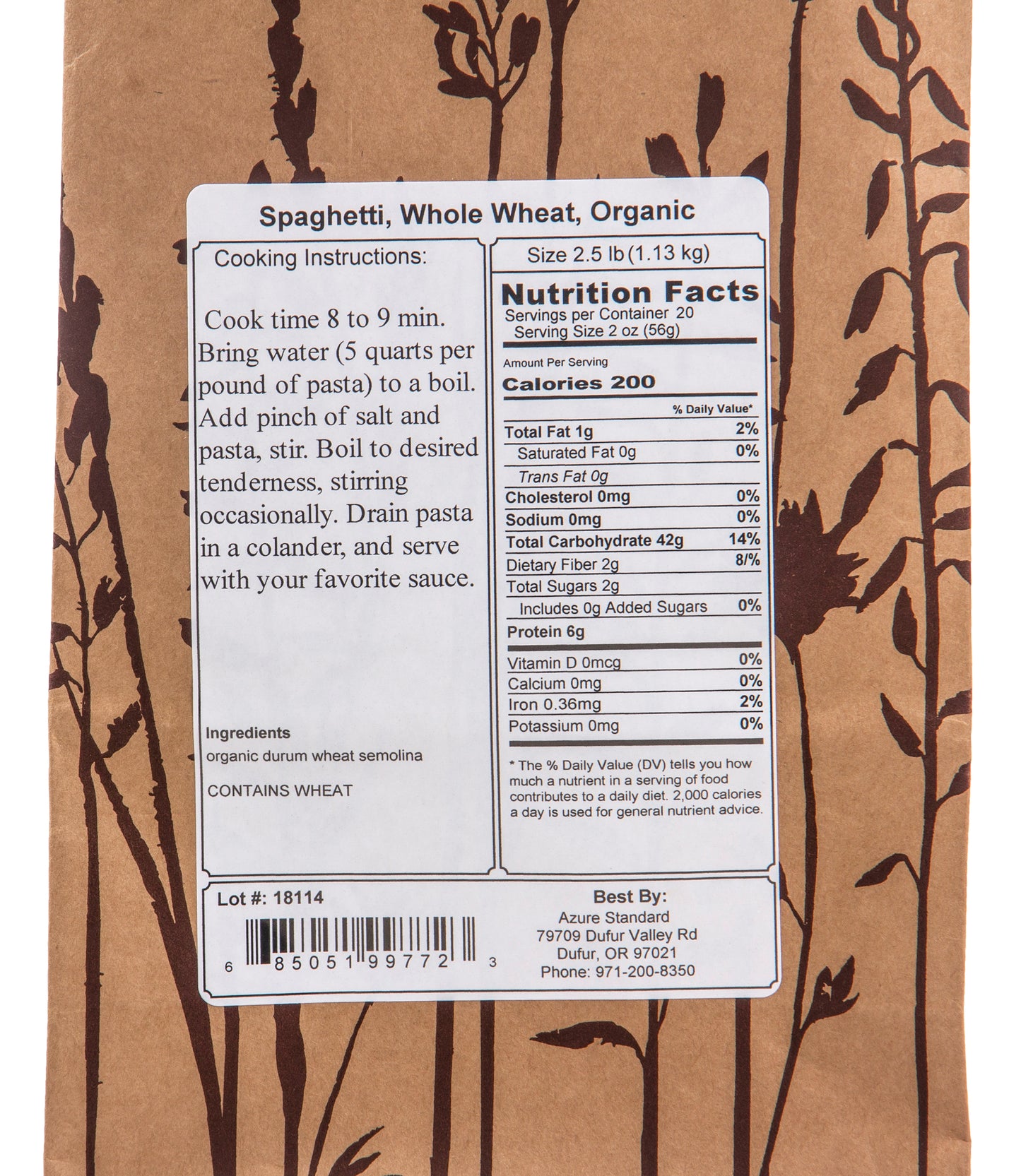 Spaghetti, Whole Wheat Pasta, Organic