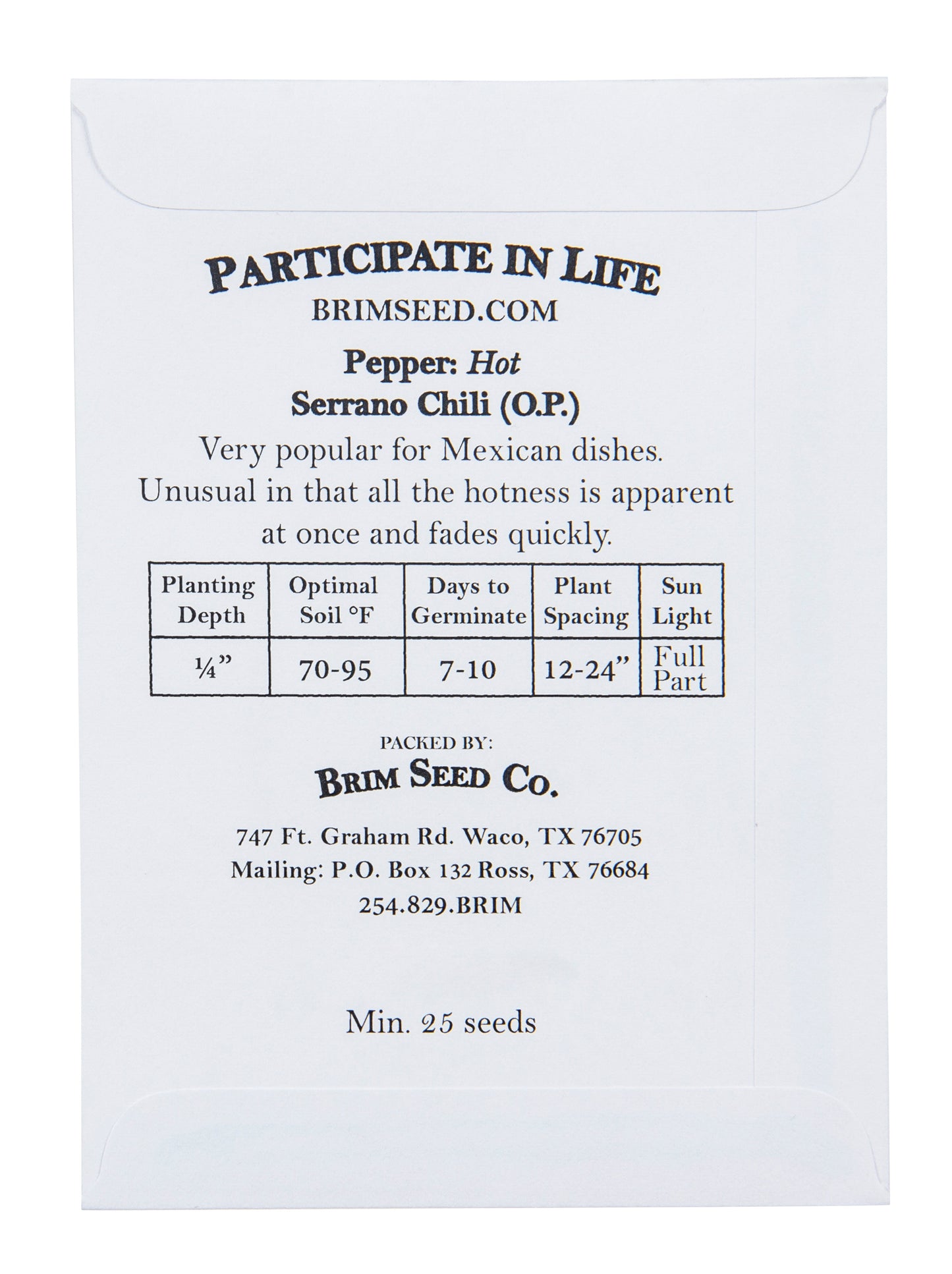 Pepper, Hot Serrano Chili Seed