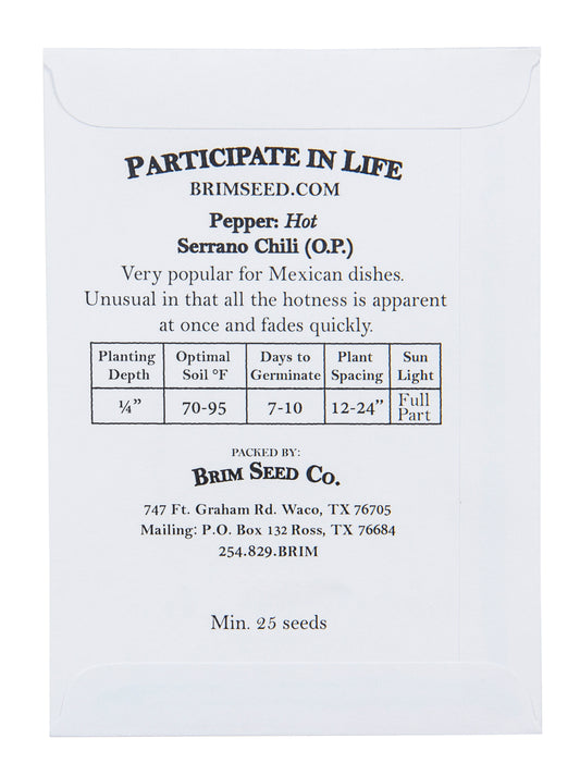 Pepper, Hot Serrano Chili Seed