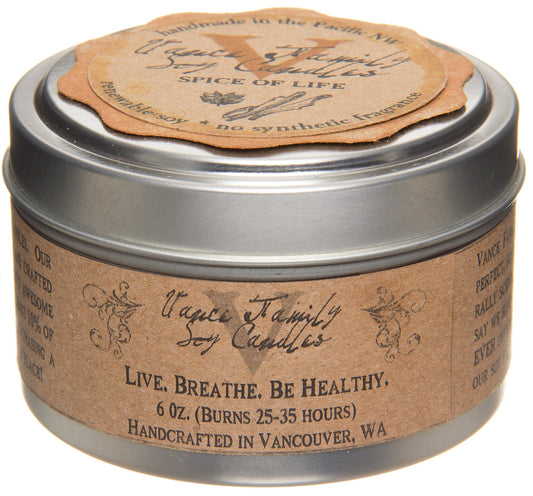 Soy Candle in Mid-Size Tin, Spice of Life, Non-GMO