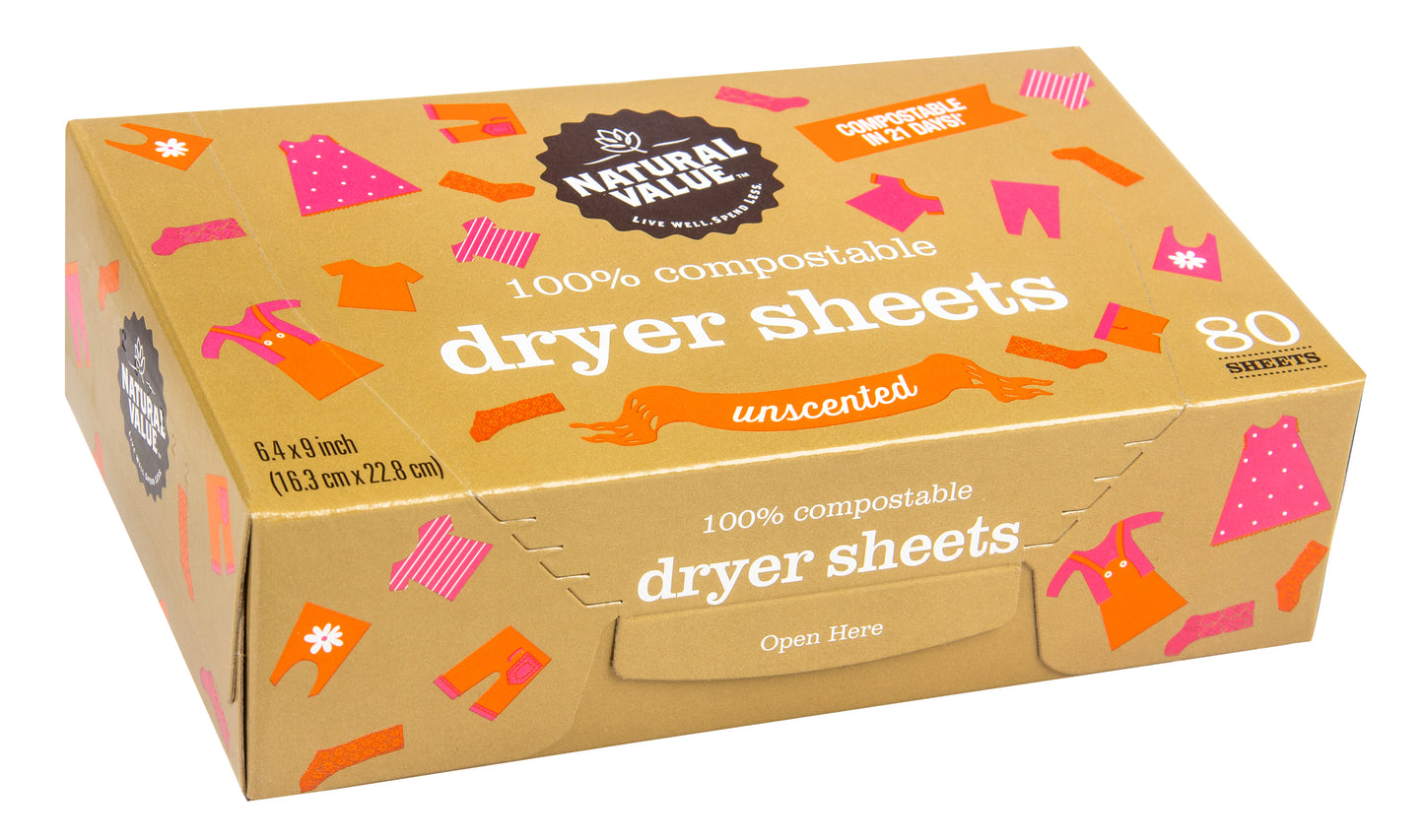 Dryer Sheets, 100% Compostable, Unscented