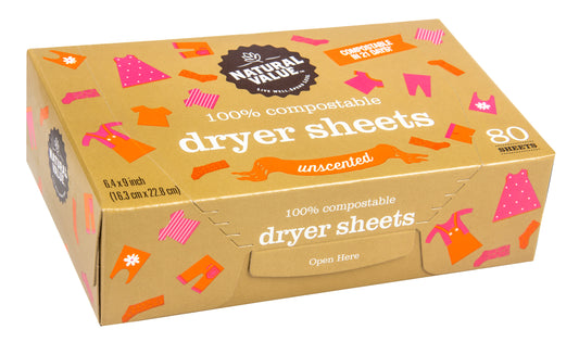 Dryer Sheets, 100% Compostable, Unscented