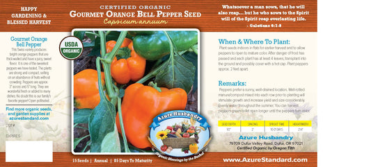 Gourmet Orange Bell Pepper Seed, Organic