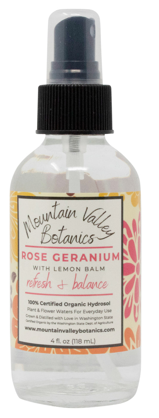 Hydrosol, Rose Geranium & Lemon Balm, Organic