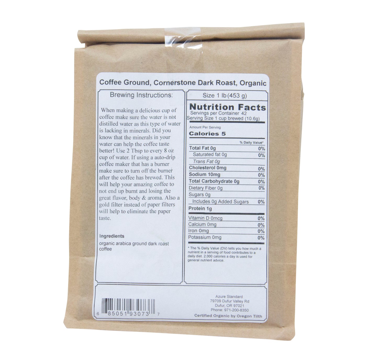 Coffee Ground, Cornerstone Dark Roast, Organic