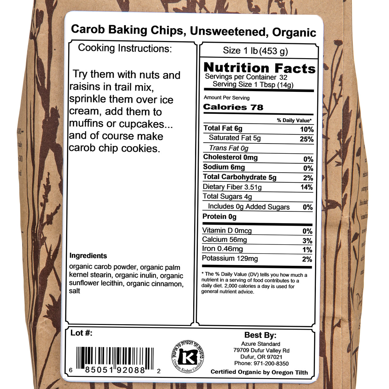 Carob Baking Chips, Unsweetened, Organic