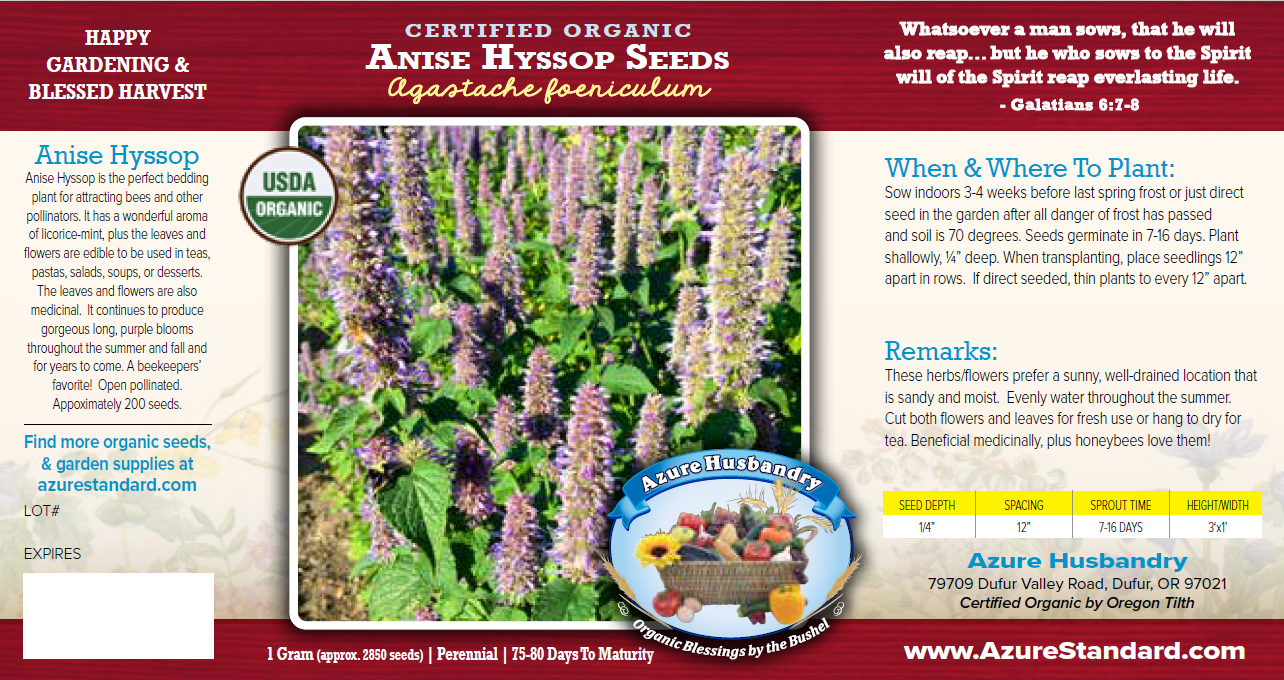 Anise Hyssop Seed, Organic