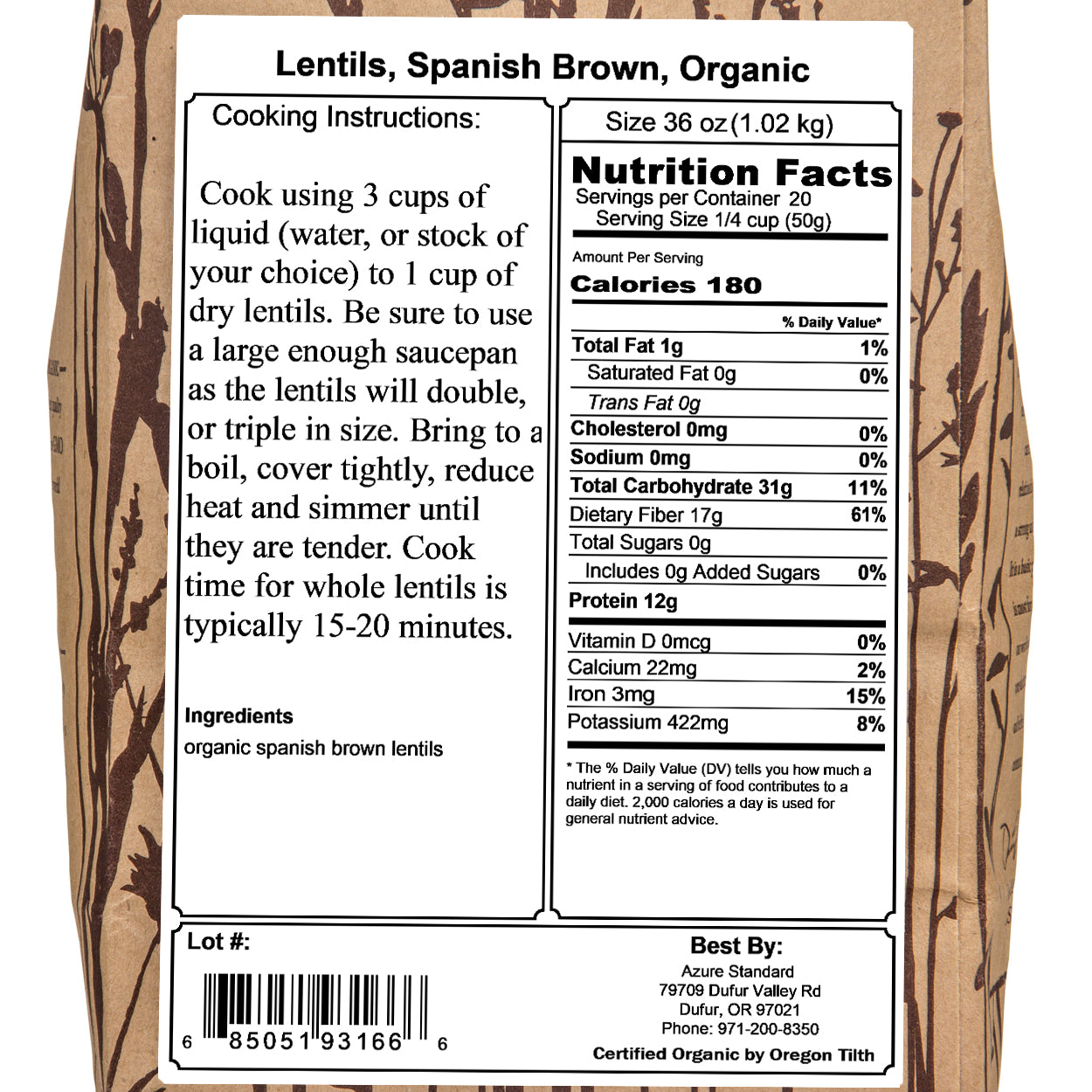 Lentils, Spanish Brown, Organic