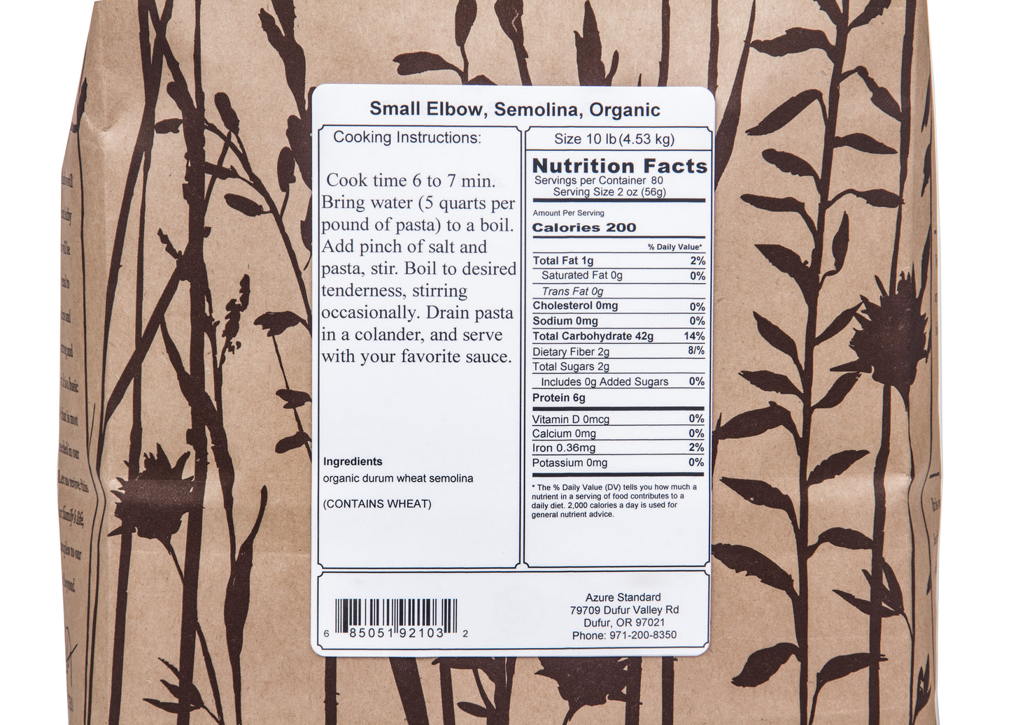 Small Elbow, Semolina Pasta, Organic