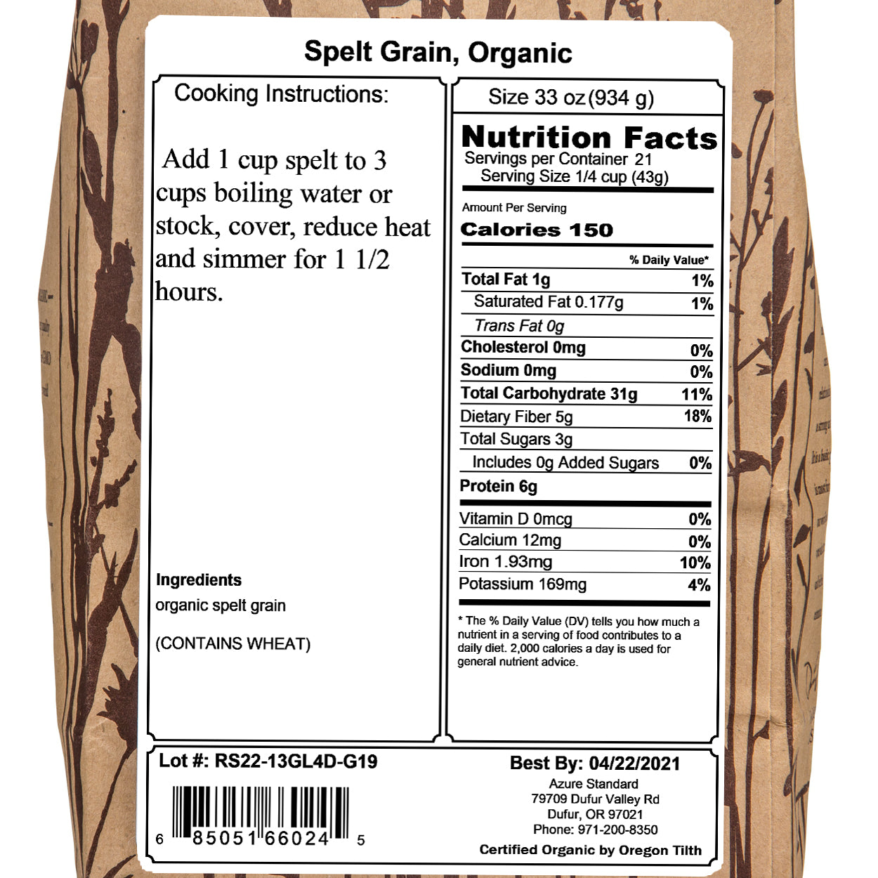 Spelt Grain, Organic