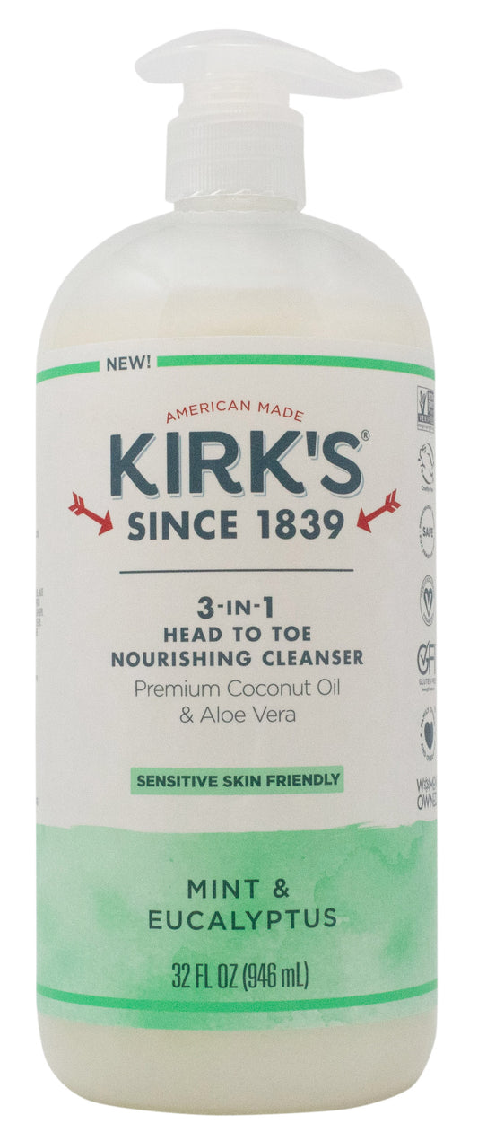 Body Wash, 3 in 1 Head to Toe Nourishing Cleanser, Mint & Eucalyptus