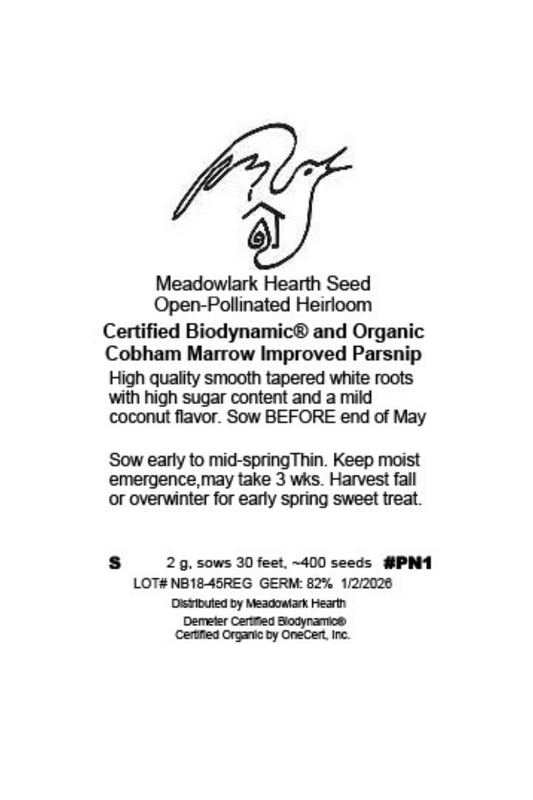 Parsnip Seed, Cobham Marrow, Organic