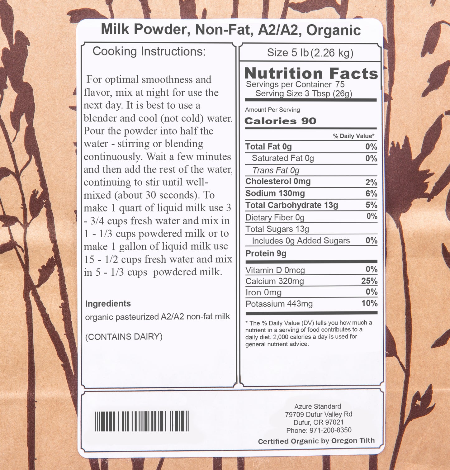 Milk Powder, Non-Fat, A2/A2, Organic