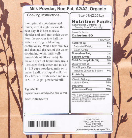 Milk Powder, Non-Fat, A2/A2, Organic