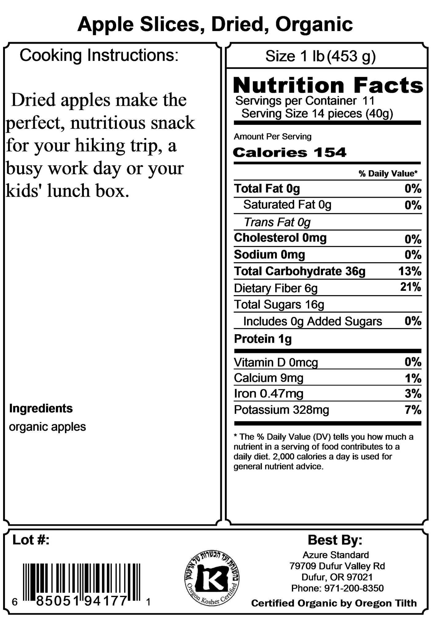 Apple Slices, Dried, Organic