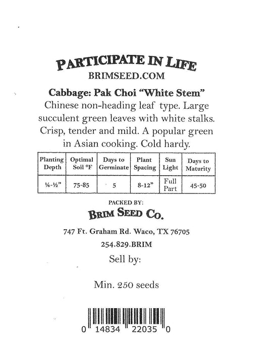 Cabbage, Pak Choi, Heirloom Seed