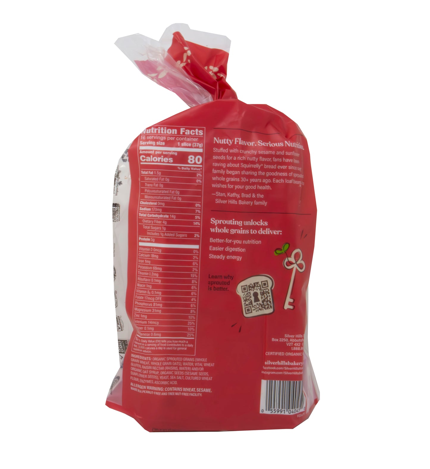 Bread, Squirrelly Sprouted Whole Grain + Sesame & Sunflower Seeds, Frozen