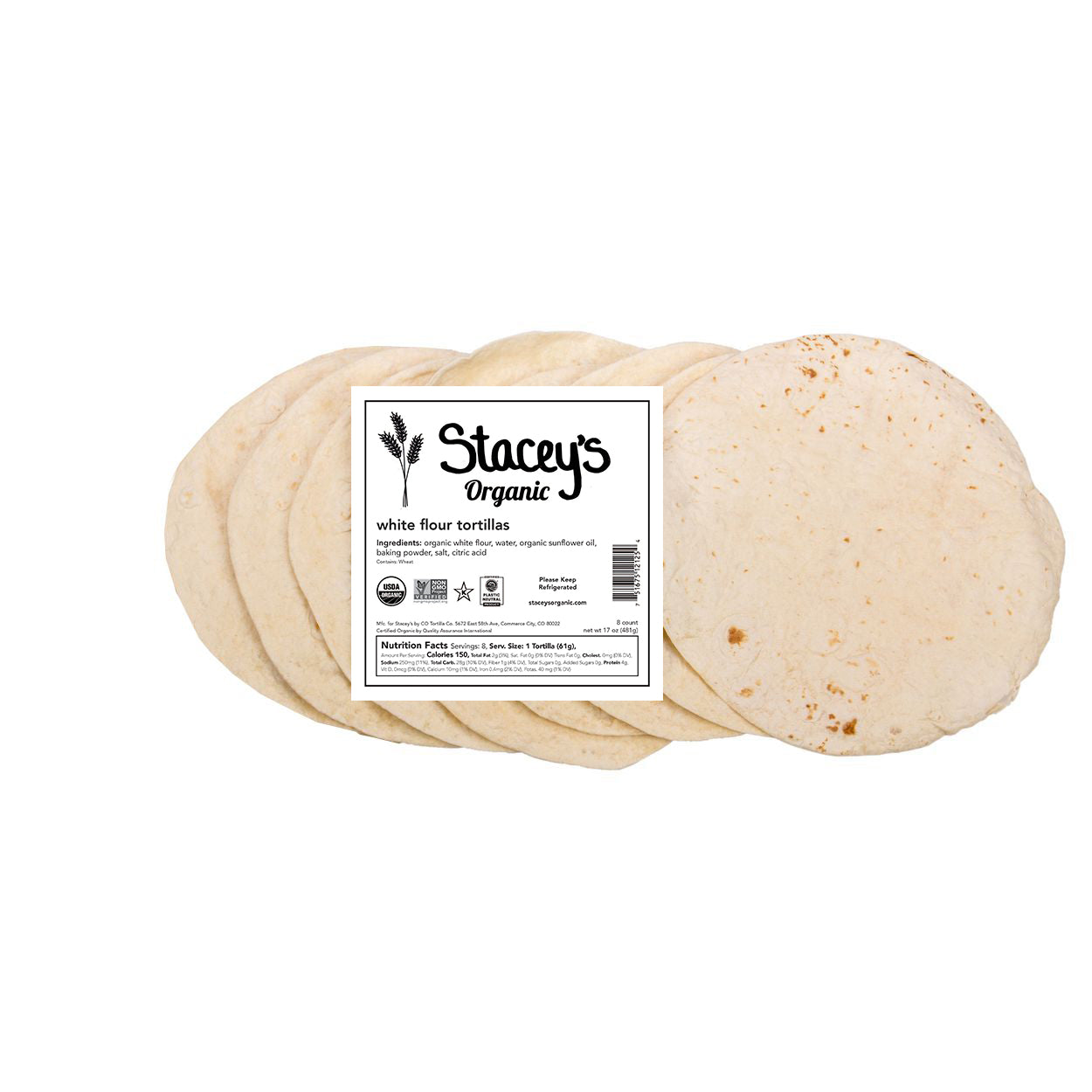 Tortillas 8 inch Unbleached White Flour, Organic, Frozen