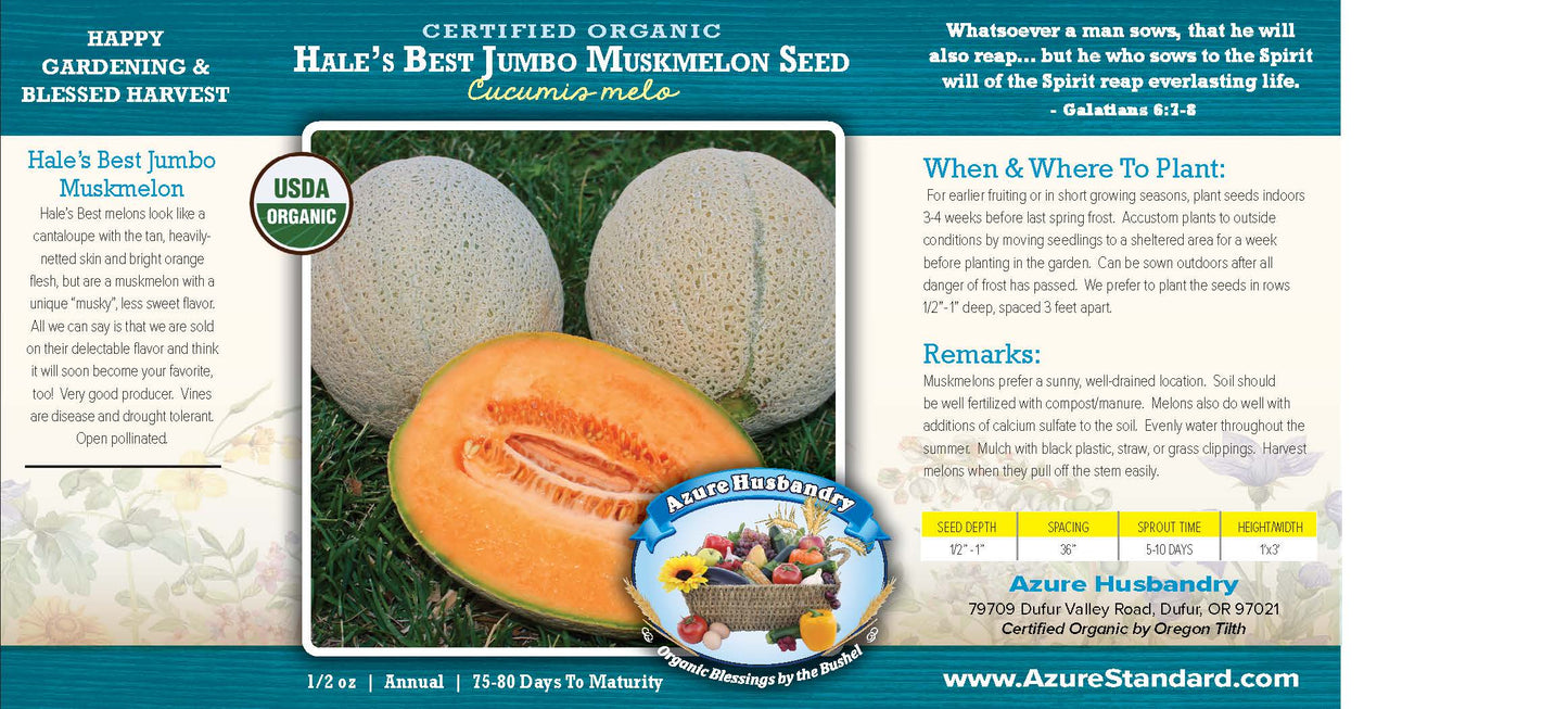 Hale’s Best Jumbo Muskmelon Seed, Organic