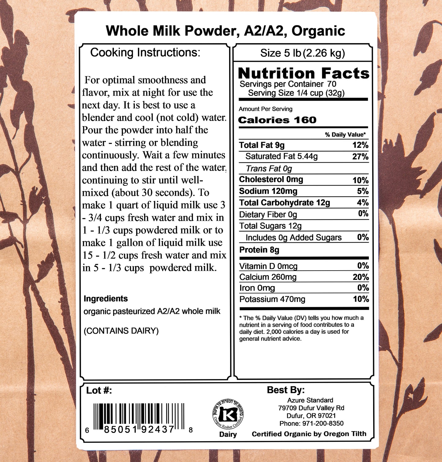 Whole Milk Powder, A2/A2, Organic