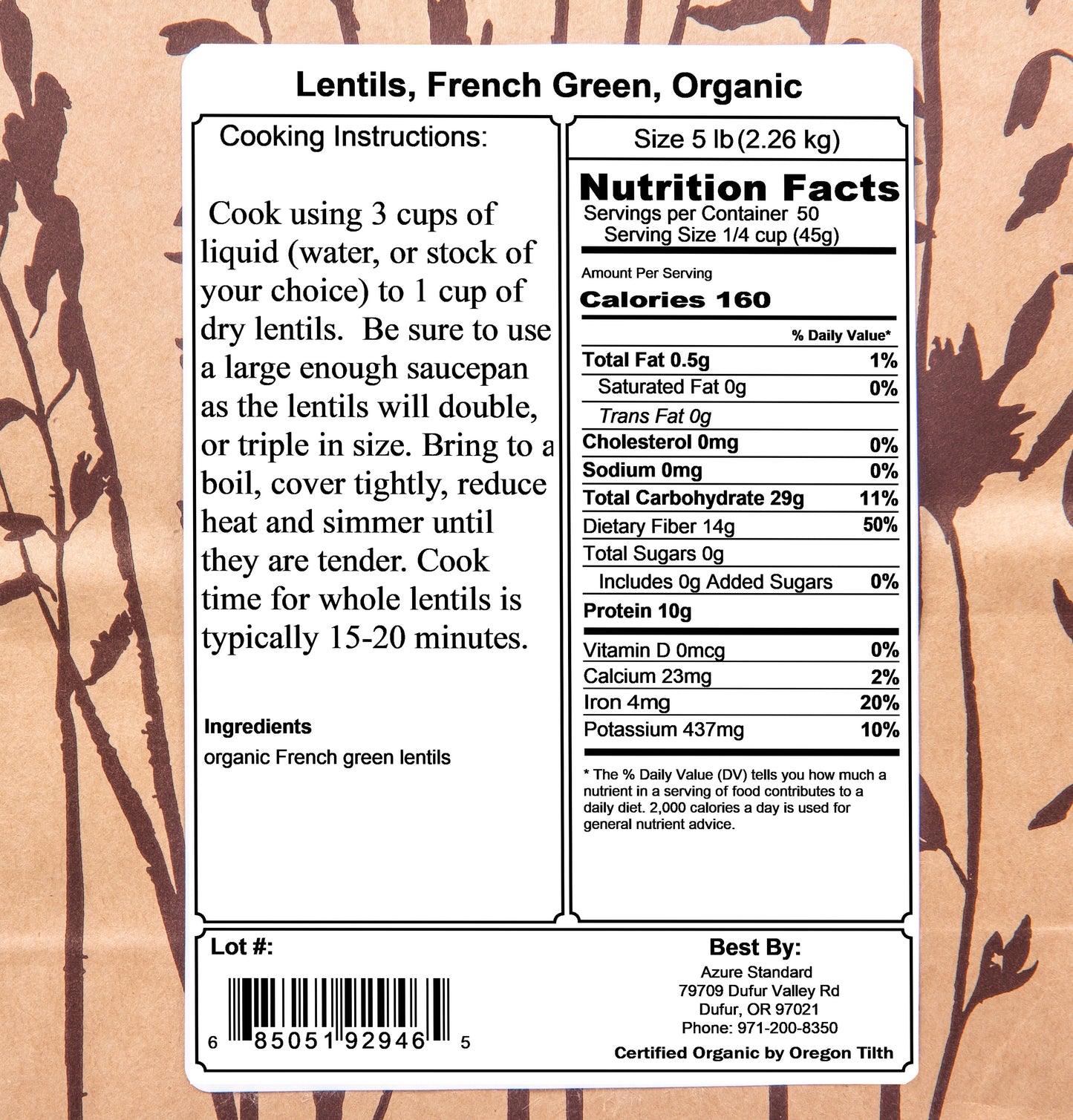 Lentils, French Green, Organic