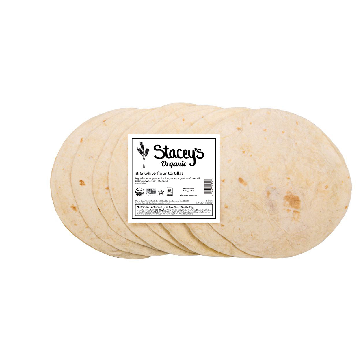 Tortillas 10 inch Unbleached White Flour, Organic, Frozen