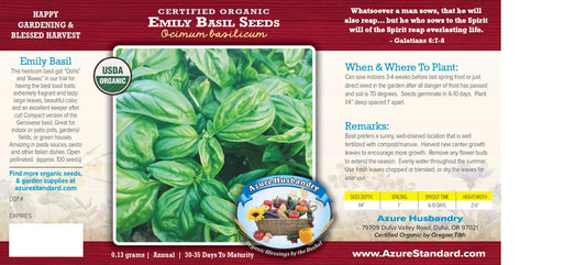 Emily Basil Seed, Organic