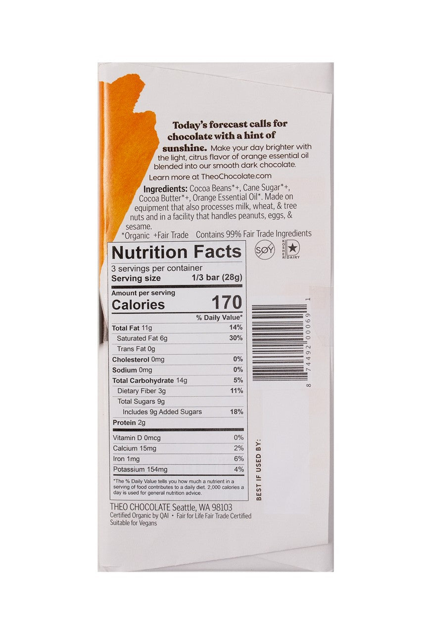 Chocolate Bar, Orange, Dark, 70%, Organic