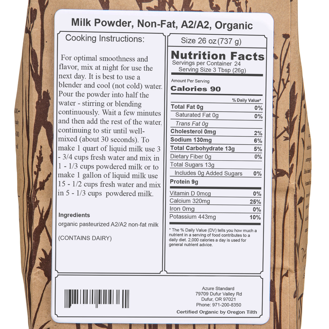 Milk Powder, Non-Fat, A2/A2, Organic