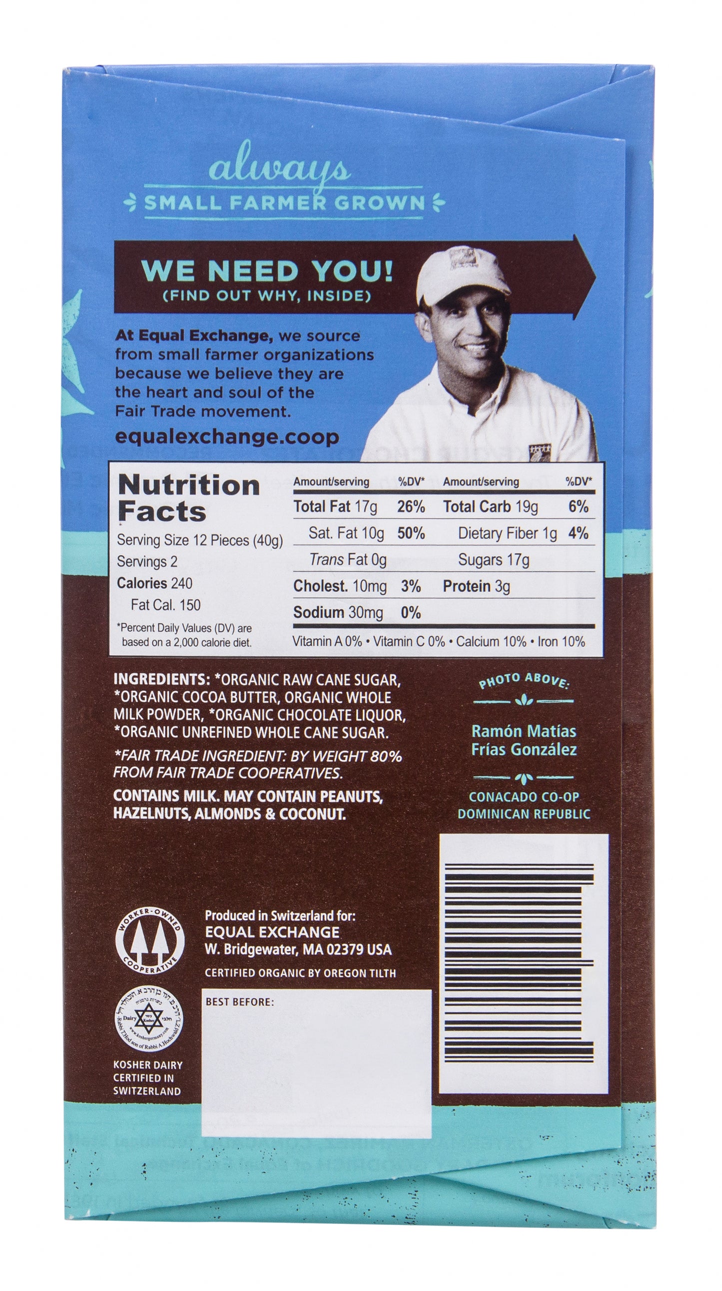 Milk Chocolate Bar 43%, Organic