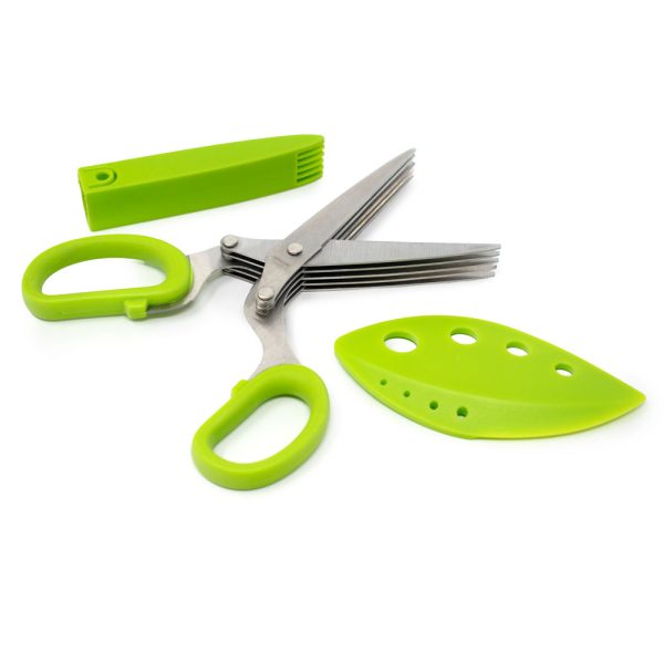 Multi Blade Herb Scissors 8.25 inch with Blade Cleaner, Green