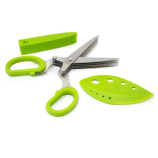 Multi Blade Herb Scissors 8.25 inch with Blade Cleaner, Green