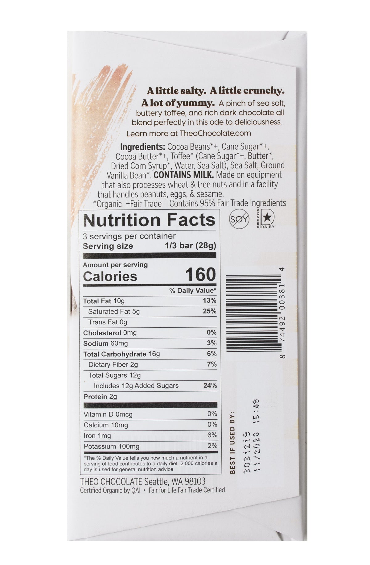 Chocolate Bar, Salted Toffee, Dark, 55%, Organic