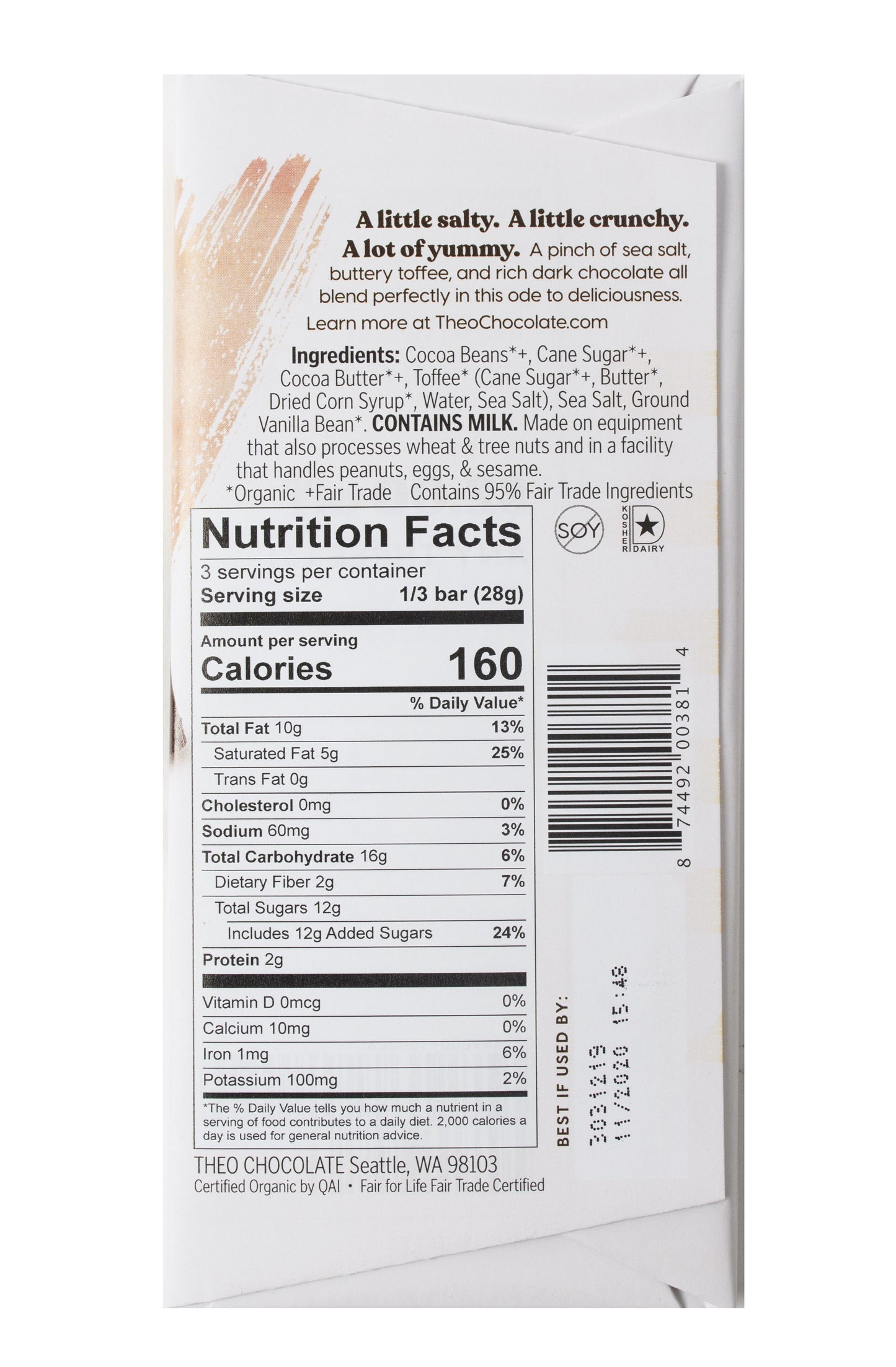 Chocolate Bar, Salted Toffee, Dark, 55%, Organic