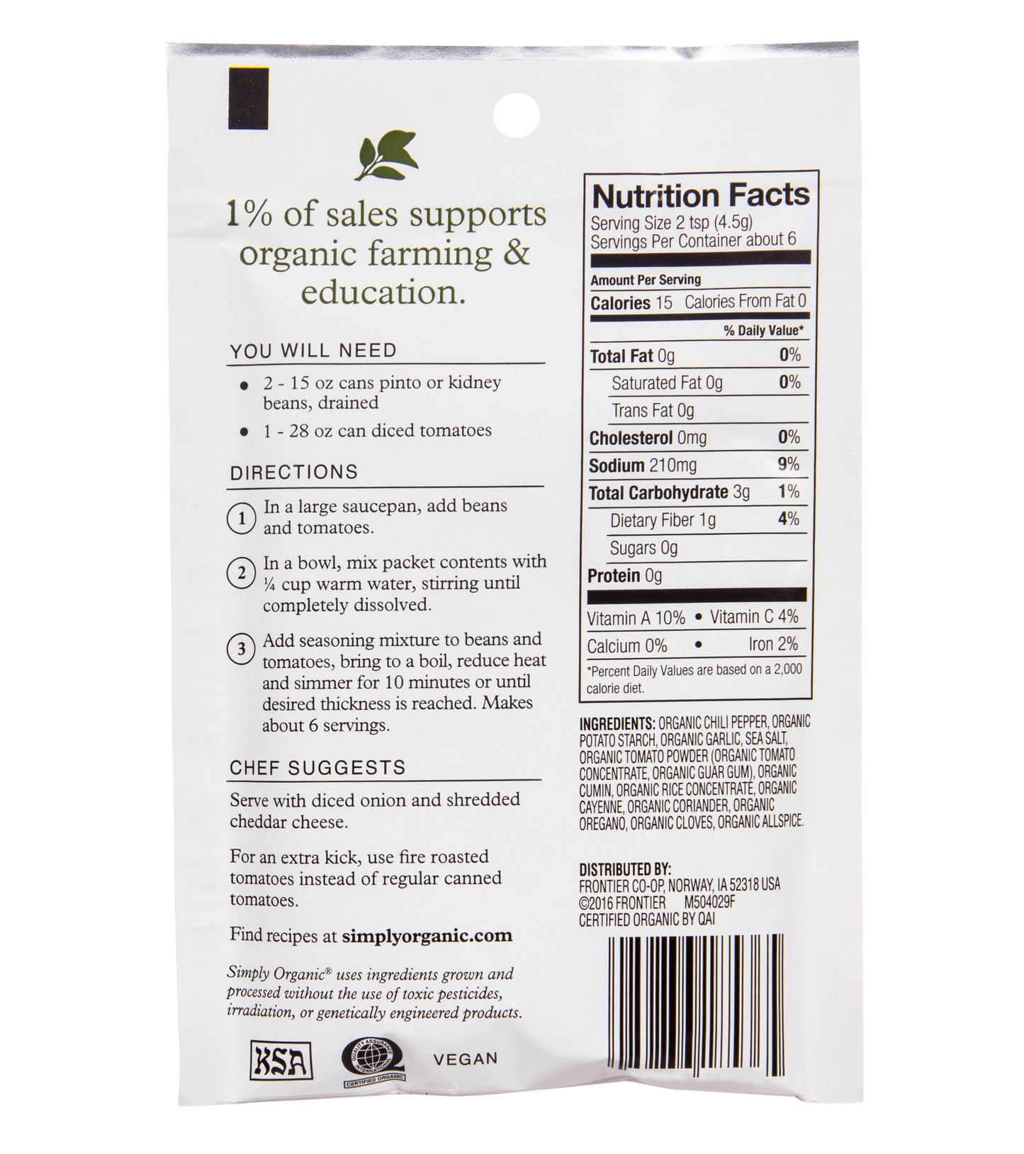 Vegetarian Chili Seasoning, Organic