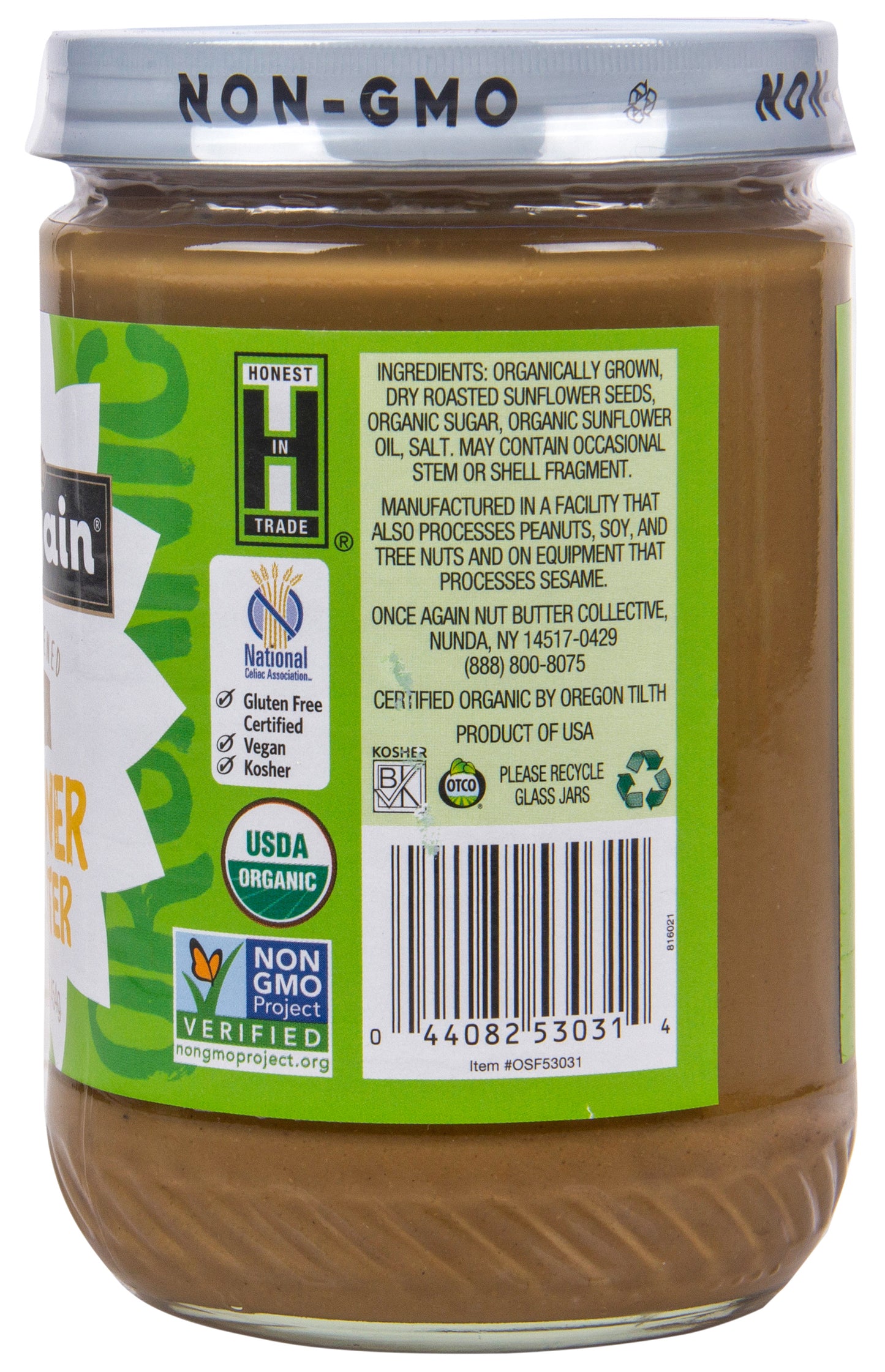 Sunflower Butter, Lightly Sweetened and Salted, Organic