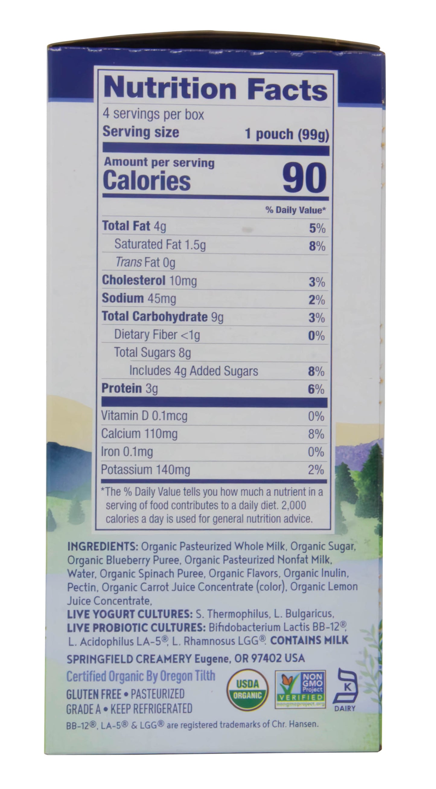 Yogurt Pouch, Whole Milk, Blueberry Spinach, Organic