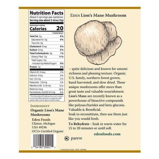 Lion's Mane Mushrooms, Dried, Organic
