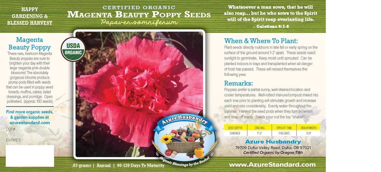 Magenta Beauty Poppy Seed, Organic