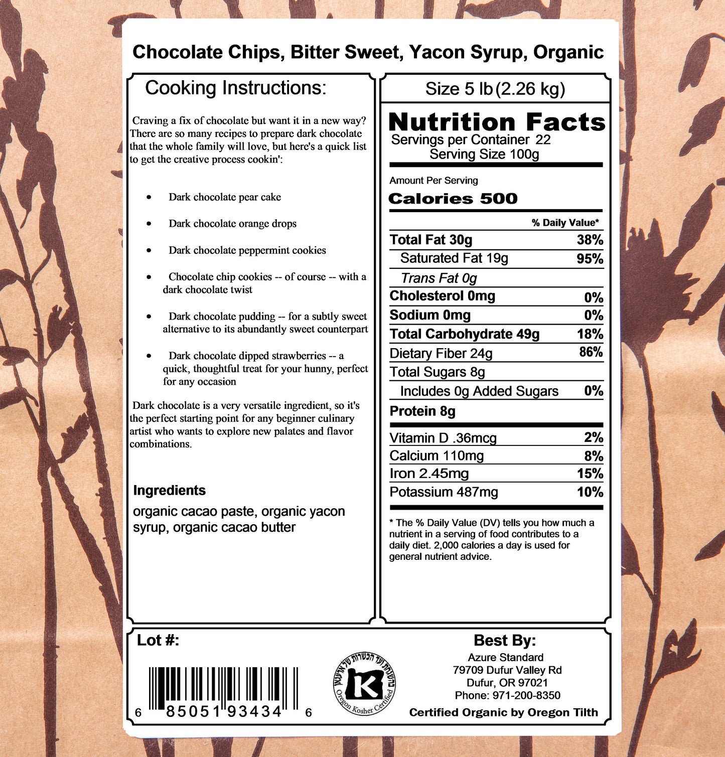 Chocolate Chips, Bitter Sweet, Yacon Syrup, Organic
