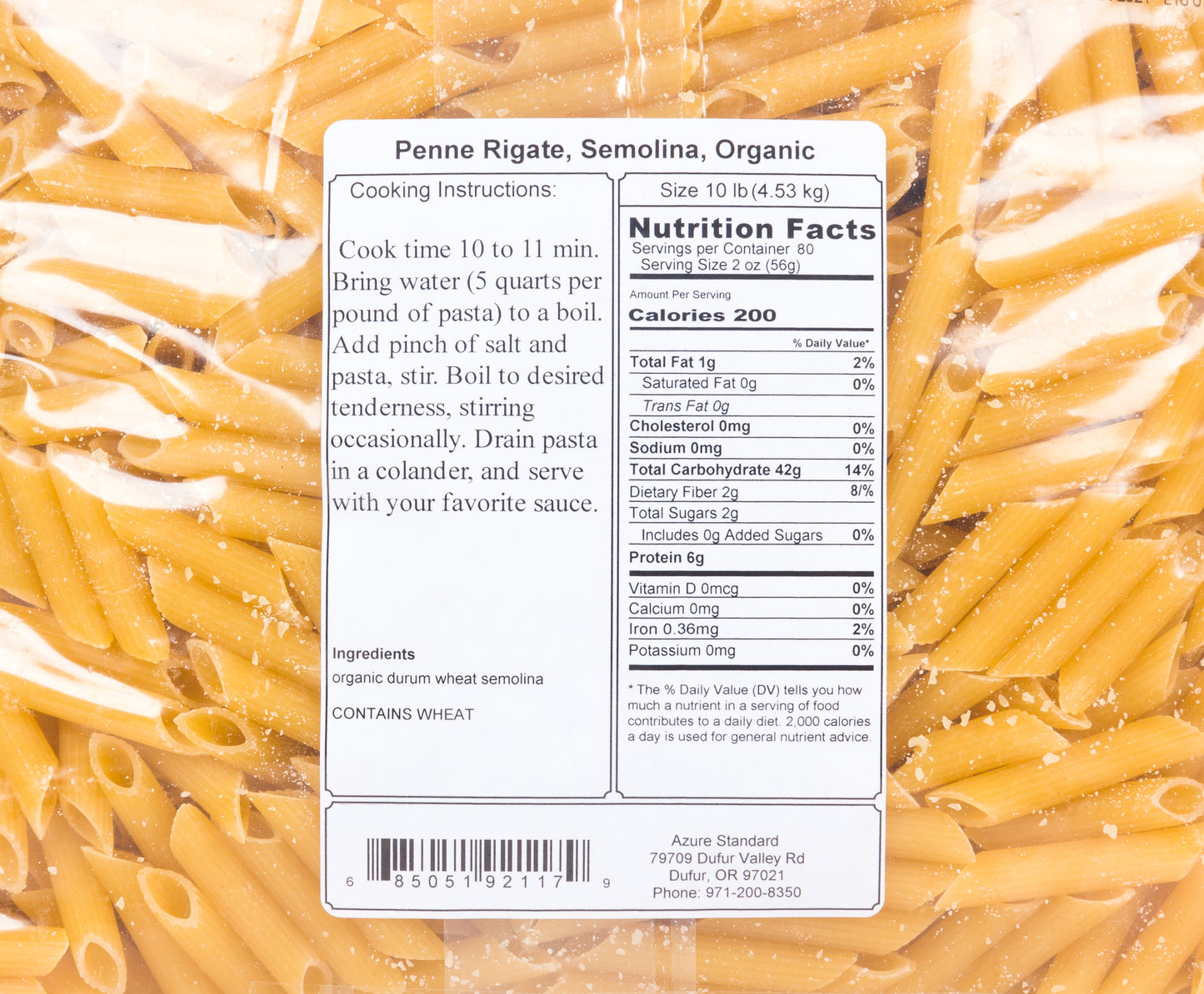 Penne Rigate, Semolina, Organic