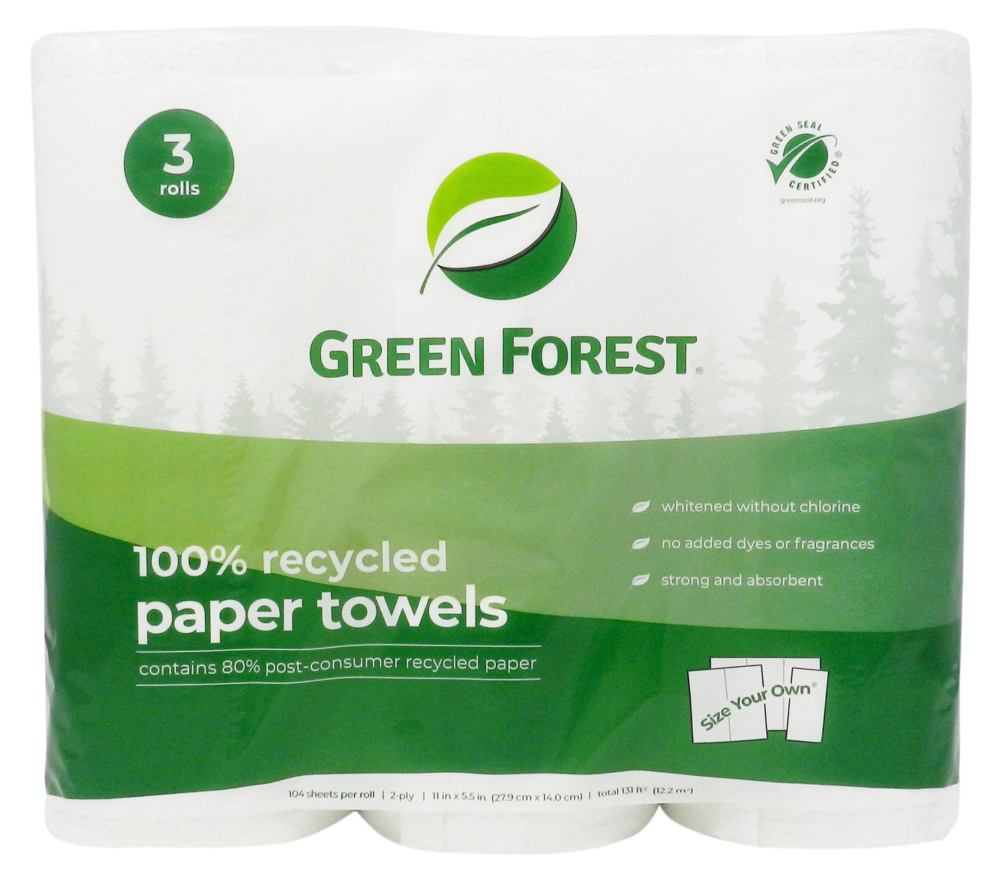 Paper Towel, 2-Ply, White, (3 Roll/Pack), Recycled