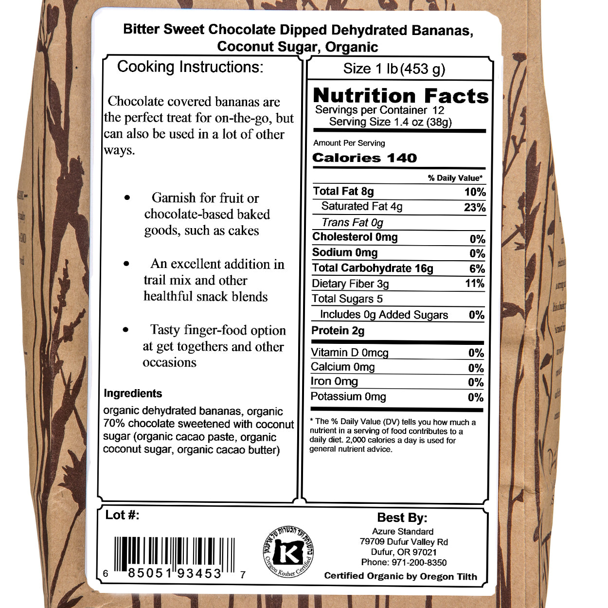 Bitter Sweet Chocolate Dipped Dehydrated Bananas, Coconut Sugar, Organic