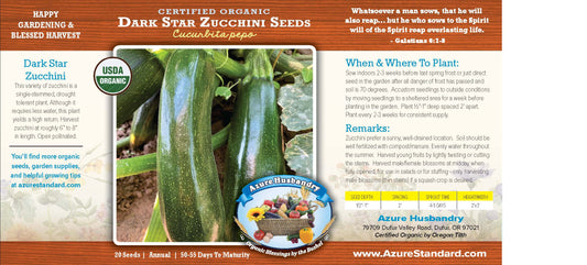 Dark Star Zucchini Seed, Organic