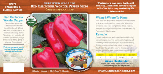 Red California Wonder Pepper Seed, Organic