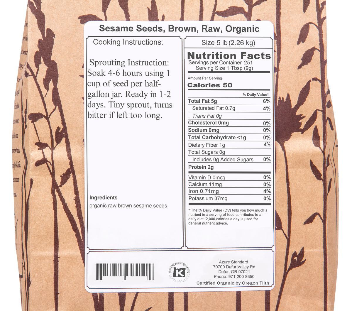 Sesame Seeds, Brown, Raw, Organic