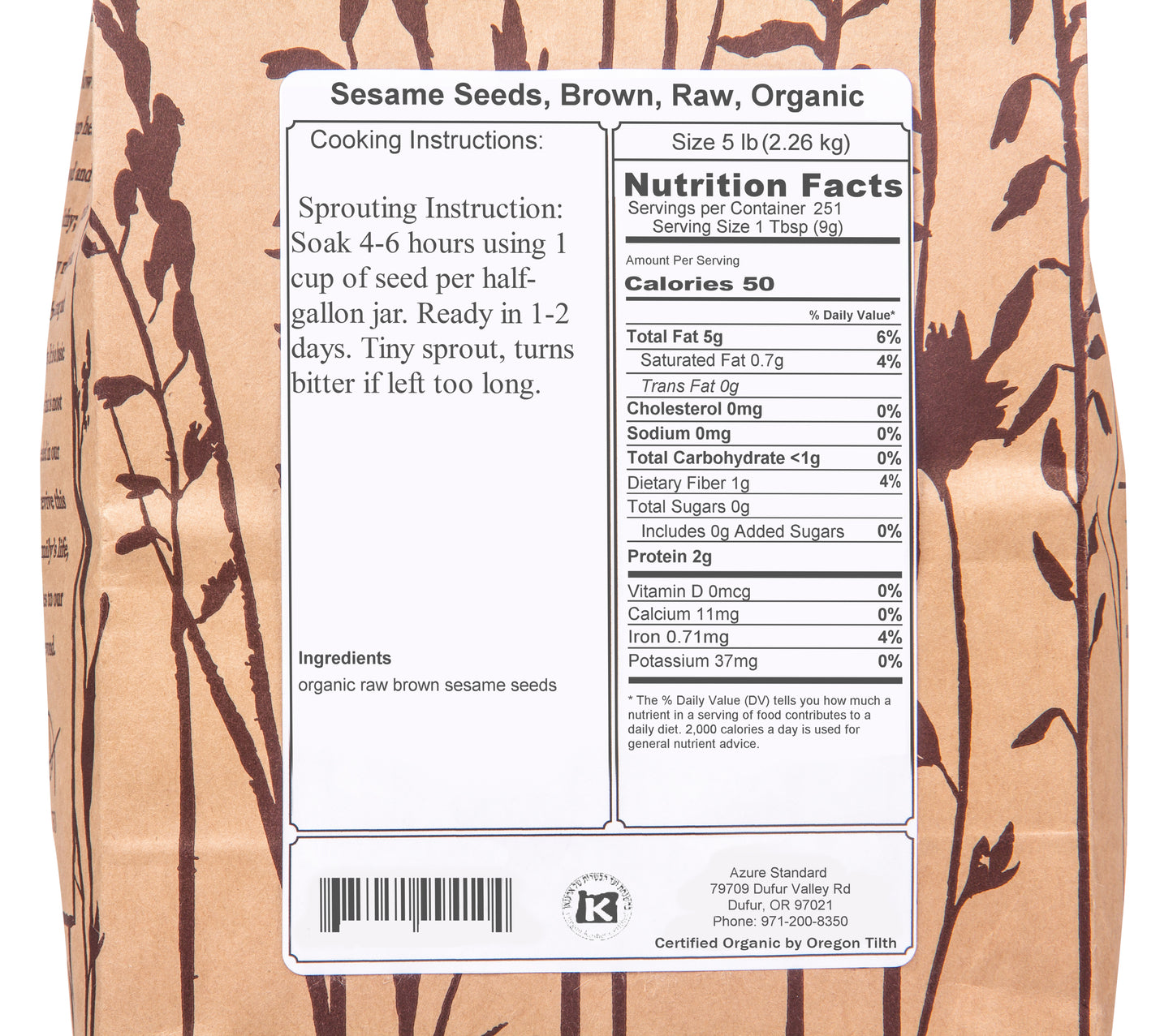 Sesame Seeds, Brown, Raw, Organic